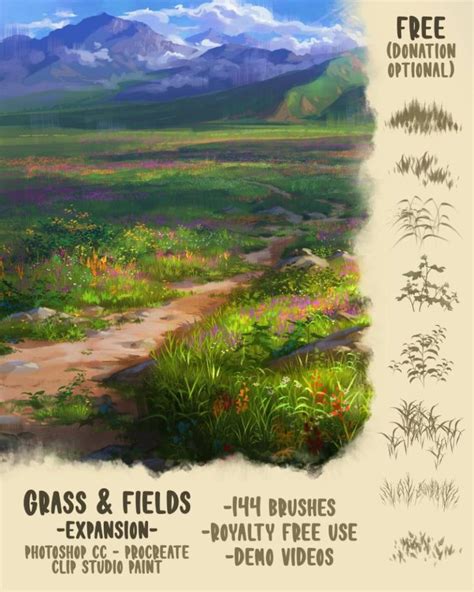 Download Free Grass & Fields Brush Pack (Procreate, Photoshop CC, Clip ...