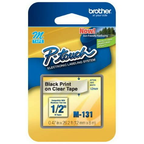 Genuine Brother 1/2" (12mm) Black on Clear P-touch M Tape for Brother PT-M95, PTM95 Label Maker ...