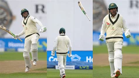 Usman Khawaja Throws His Bat Up In The Air To Celebrate His 1st Test ...