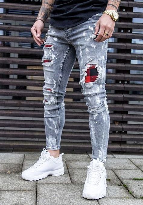 Men’s grey ripped jeans | Trousers and pants for men | Ripped jeans men ...