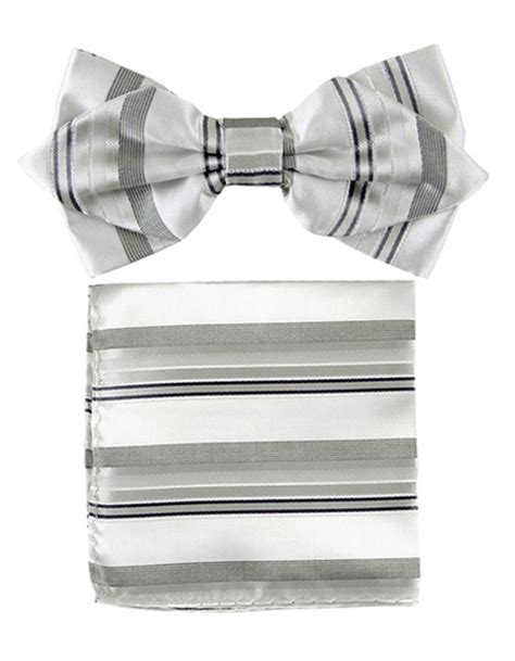 Silver Stripe Bow Tie Set