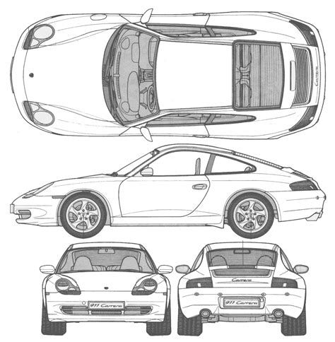 Porsche 911 Carrera 1998 Blueprint - Download free blueprint for 3D modeling