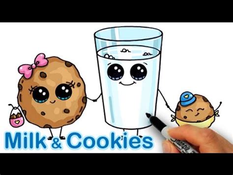 How to Draw Cartoon Milk and Chocolate Chip Cookies Cute and easy - YouTube