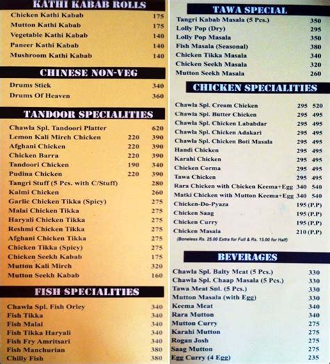 Chawla Restaurant Menu, Menu for Chawla Restaurant, Rajouri Garden, West Delhi, Delhi NCR