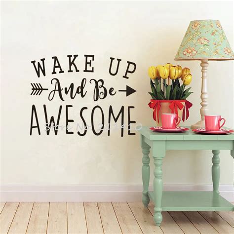 Inspirational Wall Decal Quotes Wake Up And AWESOME Wall Stickers Home Decor Living Room Custom ...