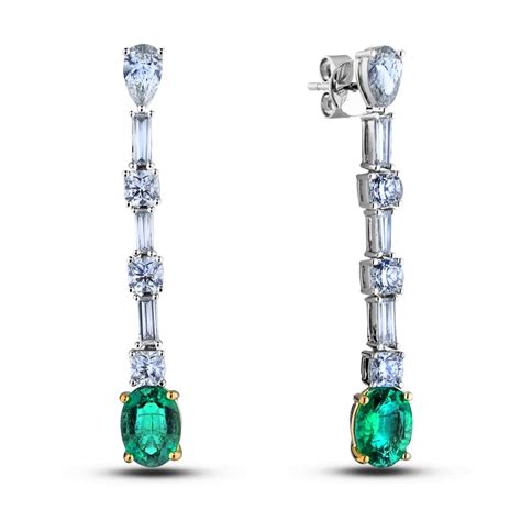 Emerald and Diamond Dangle Earrings