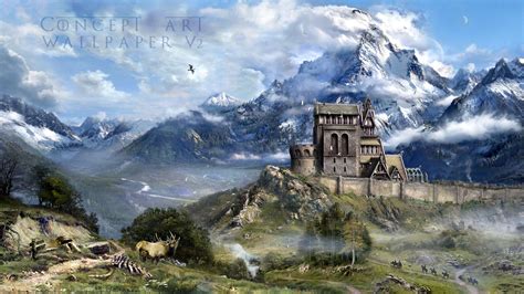 Skyrim concept art wallpaper HD at Skyrim Nexus - mods and community | Пейзажи, Водопады, Места