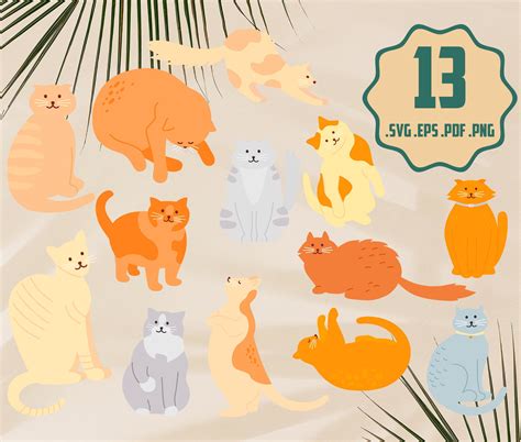 Cute Cartoon Cat SVG Illustration Bundle Adorable Cute Cat - Etsy