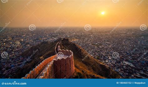 Aerial View of Nahargarh Fort at Sunset, Jaipur City, India Stock Photo ...