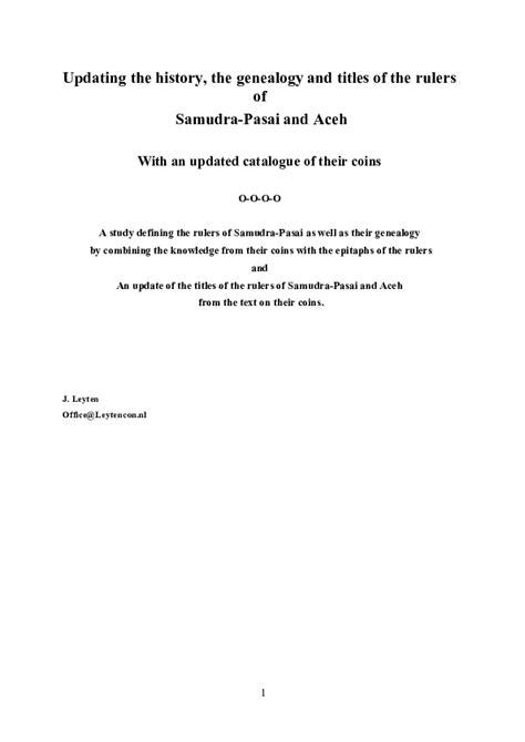 (DOC) Updating the history, the genealogy and titles of the rulers of Samudra-Pasai and a ...