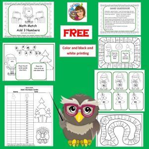 Three Addends Christmas Math Games Freebie