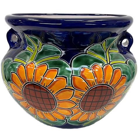 Small-Sized Sunflower Mexican Colors Talavera Ceramic Garden Pot