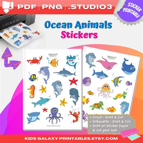 Sea Creature Stickers Kids Stickers Cute Digital Stickers - Etsy