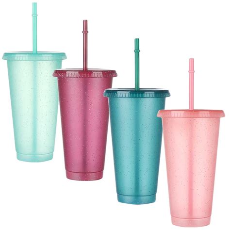 Home Travel Gift Reusable Mug Water Bottle Cup With Straw Set Of 4 ...