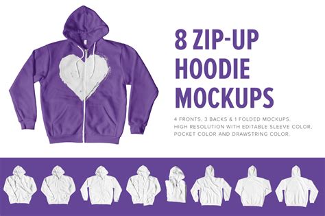 8 Premium Zip-Up Hoodie Mockups ~ Product Mockups ~ Creative Market