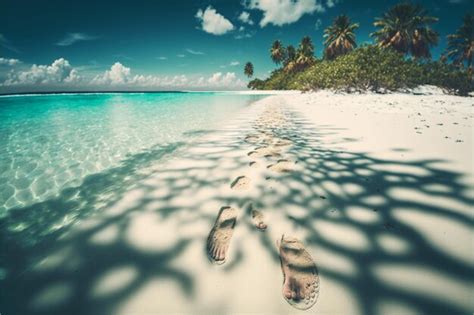 Premium Photo | Arafed view of a beach with footprints in the sand ...