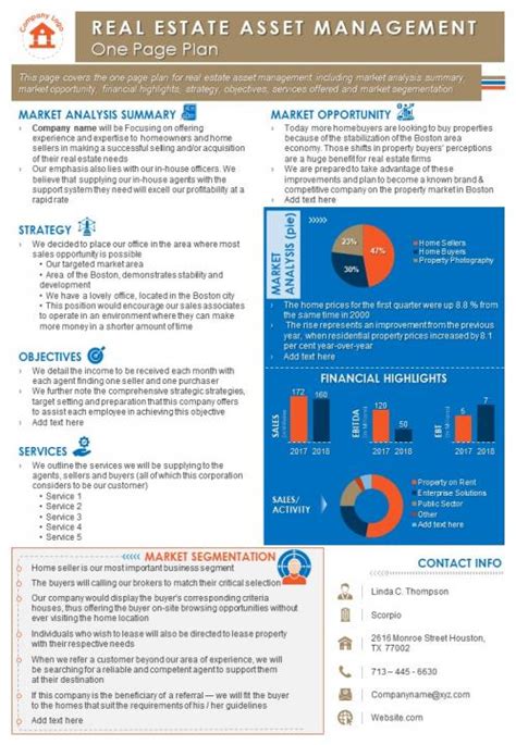 Real Estate Asset Management One Page Plan Presentation Report ...