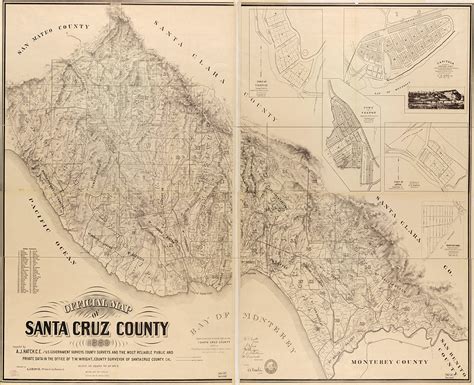 Map of the County of Santa Cruz, California. Vintage Art Reproduction Map. - Etsy