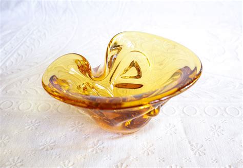 Amber Art Glass Bowl Blown Glass Ashtray Centerpiece | Etsy Canada ...