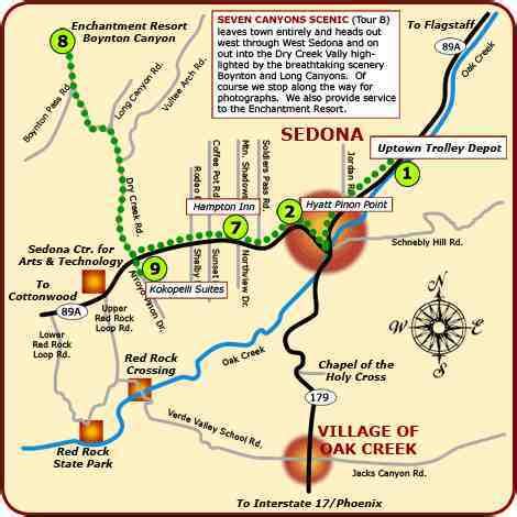 SEDONA ARIZONA MAPS: All Areas. Brief Info. Map of Sedona Routes on ...