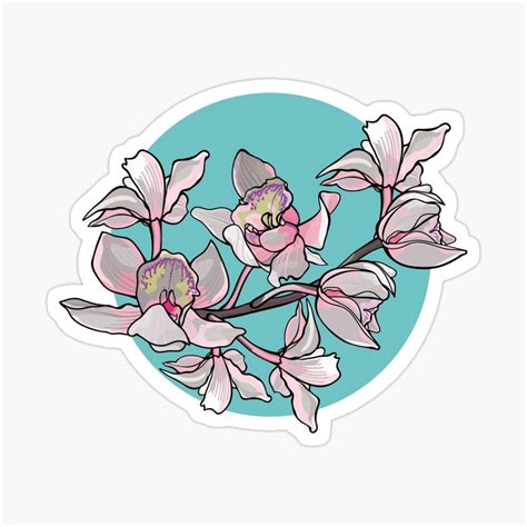 Orchid Floral Garden Pattern - Teal and pink color palette Sticker by ...