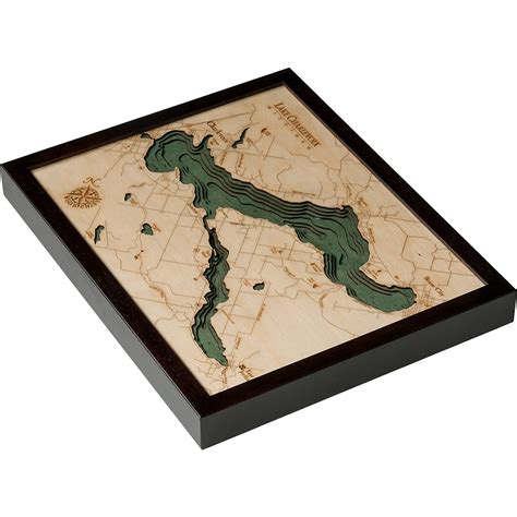 Lake Charlevoix Wooden Map Art | Topographic 3D Chart