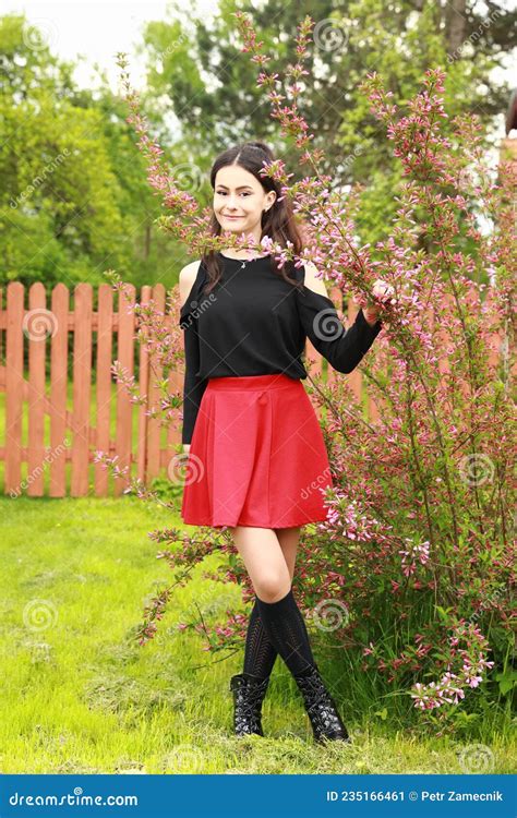 Pretty Young Teen Girl by Blooming Bush Stock Image - Image of spring, teenage: 235166461