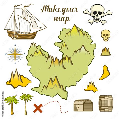 Map of island - game for kids with ship, island Stock Vector | Adobe Stock