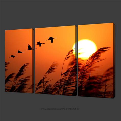 Aliexpress.com : Buy 3 pcs Birds Sunset Set Of Three Canvas S Picture Wall Art Oil Paintings ...