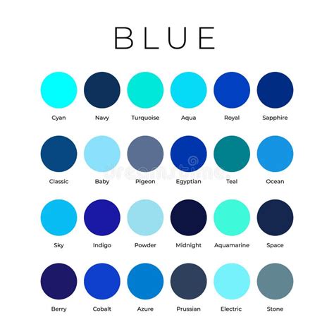 Blue Color Shades Swatches Palette with Names Stock Vector ...