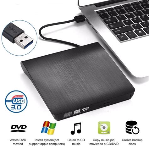 External CD Drive, USB 3.0 Portable CD/DVD +/-RW Drive Slim DVD/CD ROM Rewriter Burner ...