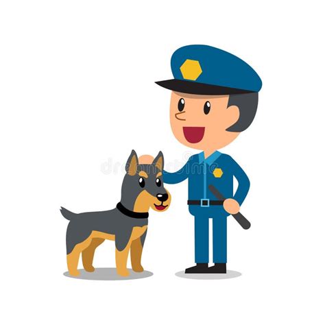 Vector Cartoon Security Guard Policeman with Police Guard Dog Stock ...