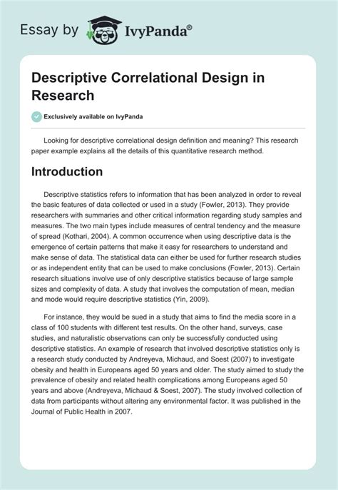 Descriptive Correlational Design Definition & Goals - 577 Words | Research Paper Example