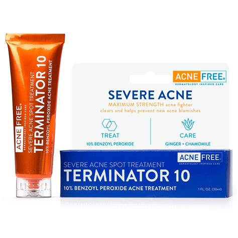 AcneFree Terminator 10 Acne Spot Treatment with Benzoyl Peroxide 10% Maximum Strength Acne Cream ...