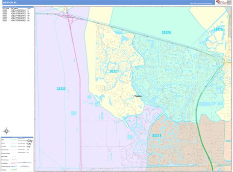 Weston Florida Wall Map (Color Cast Style) by MarketMAPS - MapSales