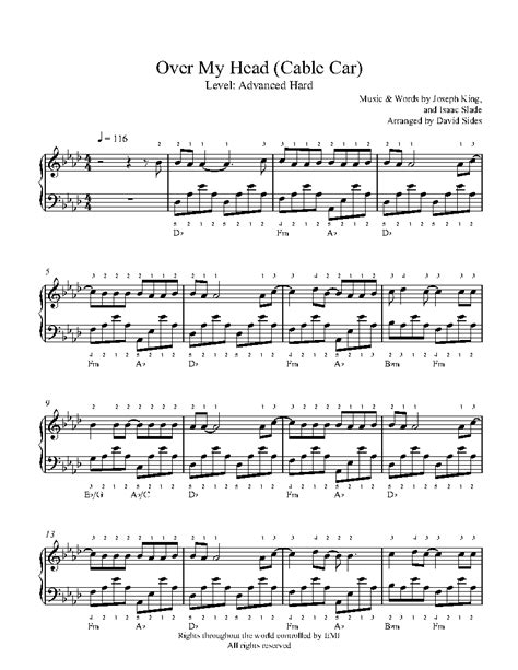 Over My Head (Cable Car) by The Fray Piano Sheet Music | Advanced Level