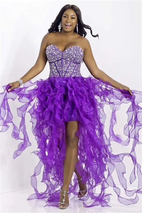 Modest Purple Plus Size Prom Dresses Sweetheart Beaded Organza Long ...