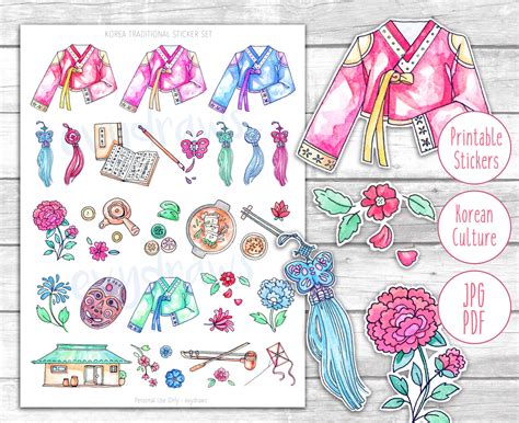 South Korea Planner Stickers Printable Hanbok Sticker Art | Etsy