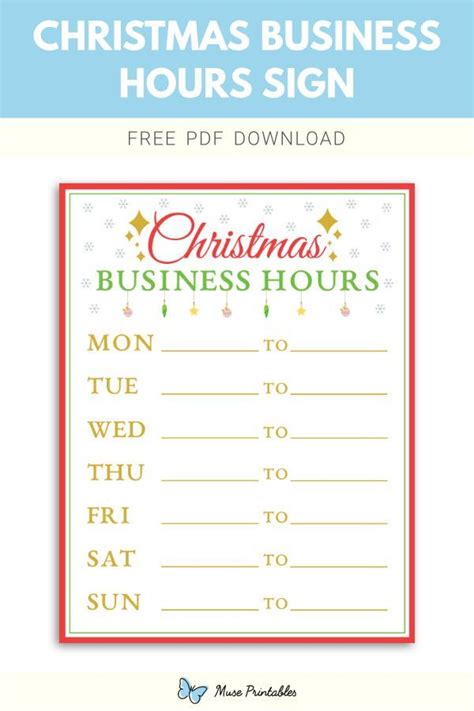 Printable "Christmas Business Hours" Sign Template | Business hours ...