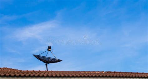 Satellite Dish with Sky on Roof Stock Image - Image of communication ...