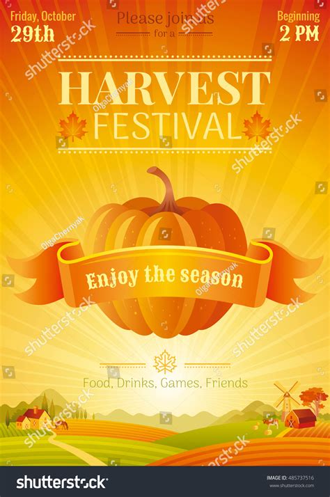 Harvest Festival Poster Fall Party Invitation Stock Vector (Royalty ...