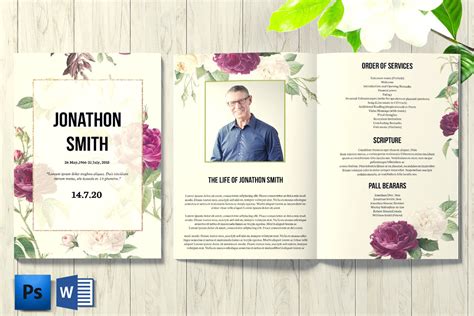 Floral Funeral Program Template Obituary Template Ms Word - Etsy