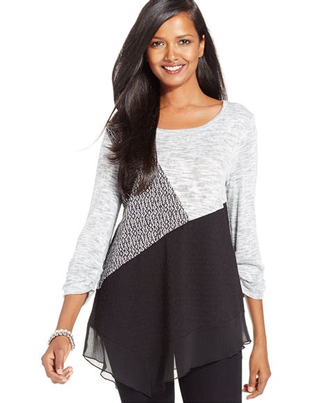 Style & Co. Patchwork Asymmetrical-Hem Top, Only at Macy's - Tops ...