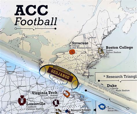 ACC Football Stadium Map: NCAA Football Poster or Pin Map - Etsy