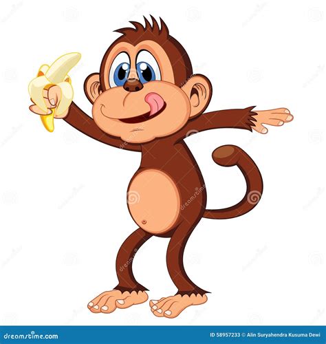 Monkey Eat Banana Cartoon Stock Vector - Image: 58957233