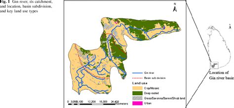 Gin river, its catchment, and location, basin subdivision, and key land ...