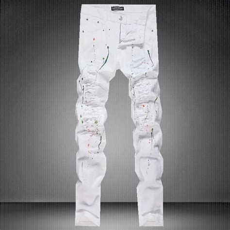 Designer White Ripped Jeans Mens