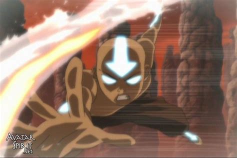 Avatar Aang in the Avatar State, in an elemental sphere, and about to catch Phoenix King Ozai ...