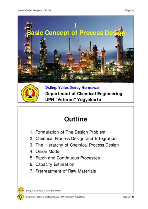 (PDF) Chemical Plant Design – 1210384 I Basic Concept of Process Design | Fitria Sugiarti ...