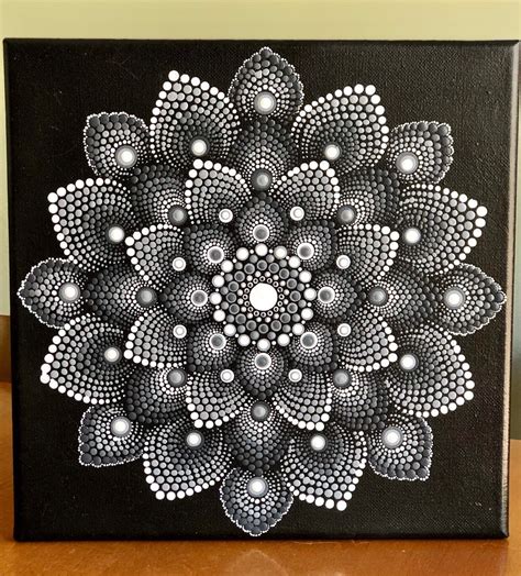 Lovely Dot Mandala on Gray Stretched Canvas 10 X 10 Black, Gray, White - Etsy | Dots art, Dot ...